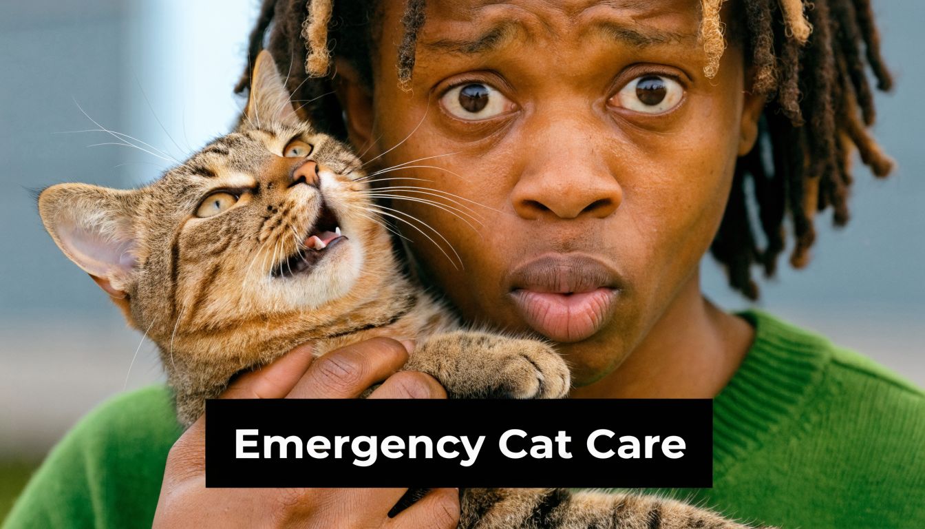 A concerned person holding a vocal tabby cat, symbolizing urgent medical attention for pet owners.