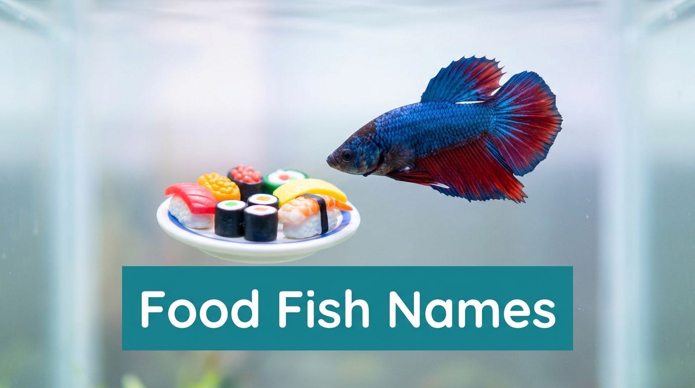 A vibrant blue and red betta fish hovering in an aquarium next to a small sushi platter.