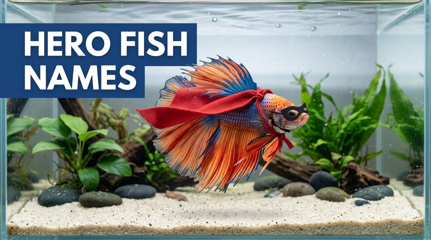 A colorful betta fish wearing a red superhero cape and a small black mask inside an aquarium.